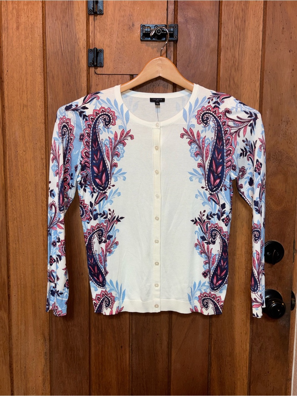 Talbots Cream Paisley Button-Front Cardigan Light Sweater